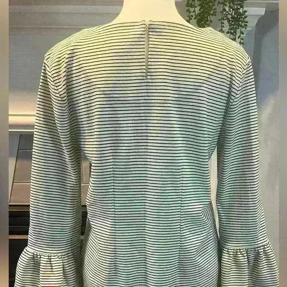J.Crew Black White Stripe Cotton Stretch Flare Sleeve Tunic Sheath Dress - Small - Picture 3 of 4